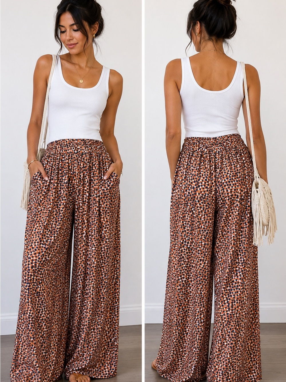 Brown Speckled Wide-Leg Palazzo Pants